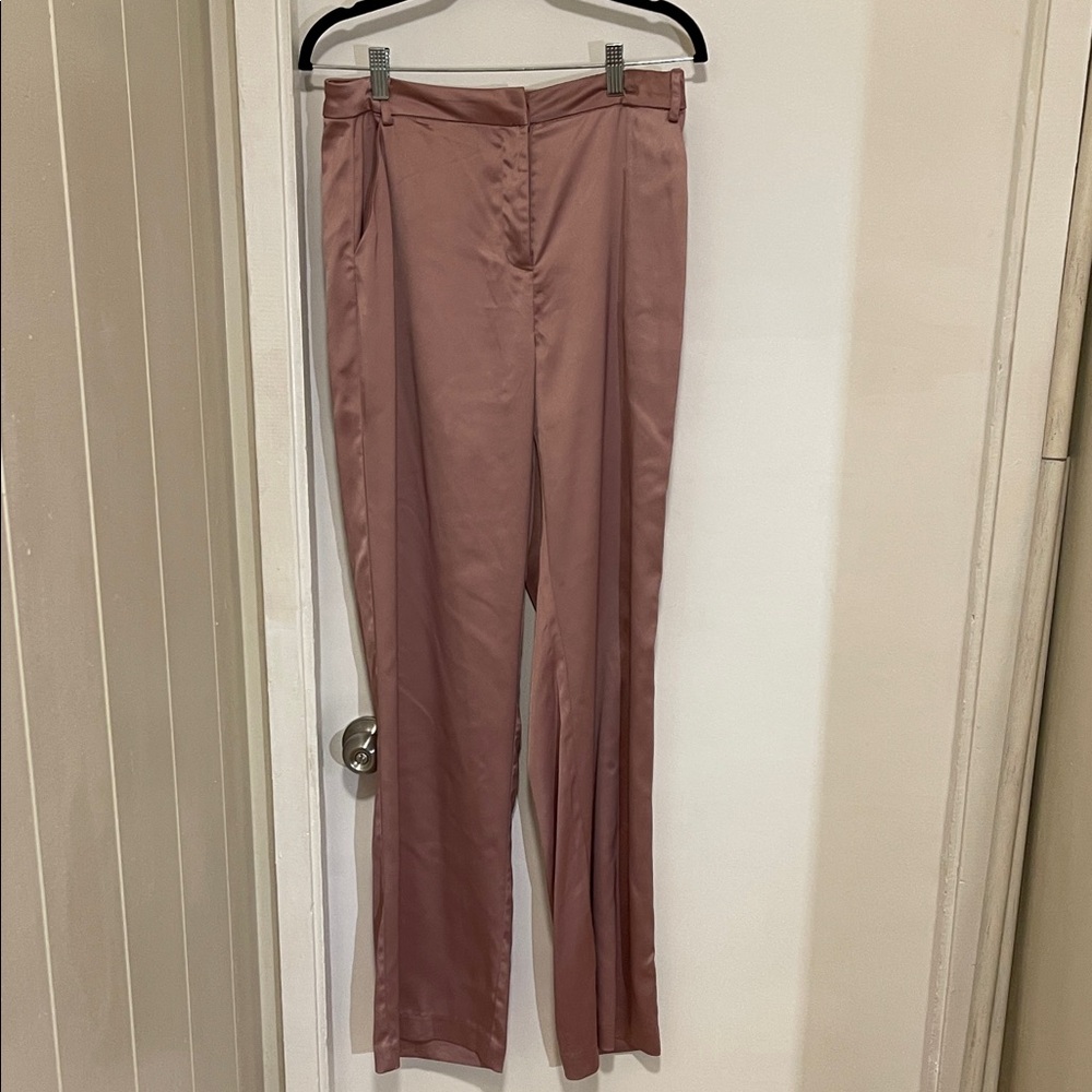 naked wardrobe Rose Dust Satin Straight-Leg Pants
